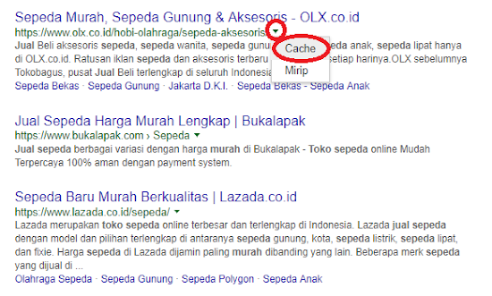 cek cache pada pencarian Google