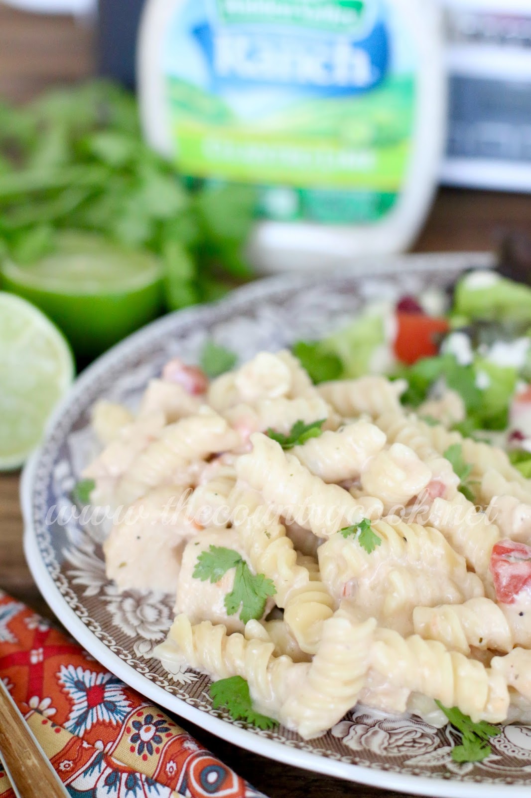 Crock Pot Salsa Ranch Chicken Pasta - The Country Cook