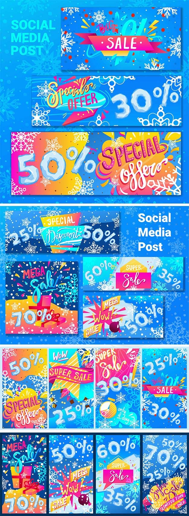 Winter Sales And Discounts Festival Vector Templates