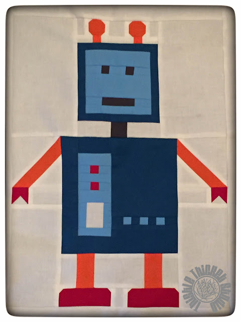 "Robots All In A Row" Blue Robot by Thistle Thicket Studio. www.thistlethicketstudio.com