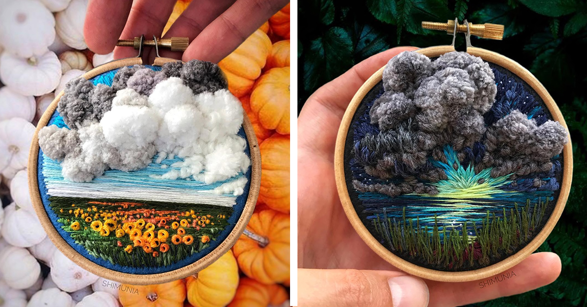 Russian Artist Creates Breathtaking Embroidered Landscapes With 3D Textile Clouds