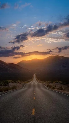 Sunset Long Road Landscape iPhone Wallpaper