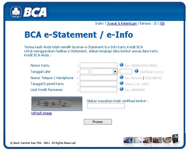 Cek Tagihan Kartu Kredit BCA Via Internet  Go-Chenx
