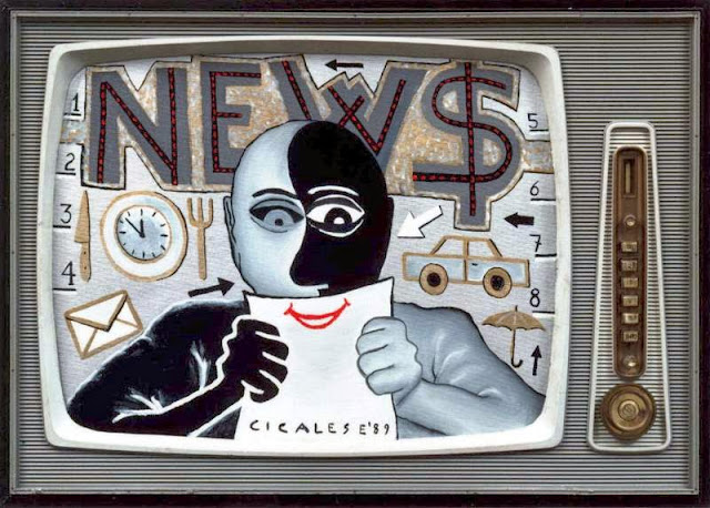 NEWS (1989) olio su tela in televisore (50x70)
