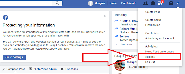 facebook settings ka option