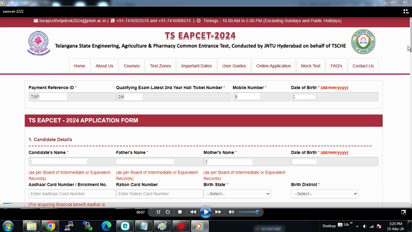 TS EAMCET Application Form Step-9