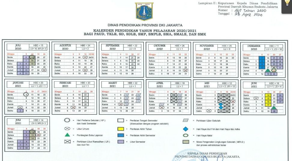 Kalender Pendidikan Tahun Pelajaran 2020 2021 Dki Jakarta Sekolahdasar 