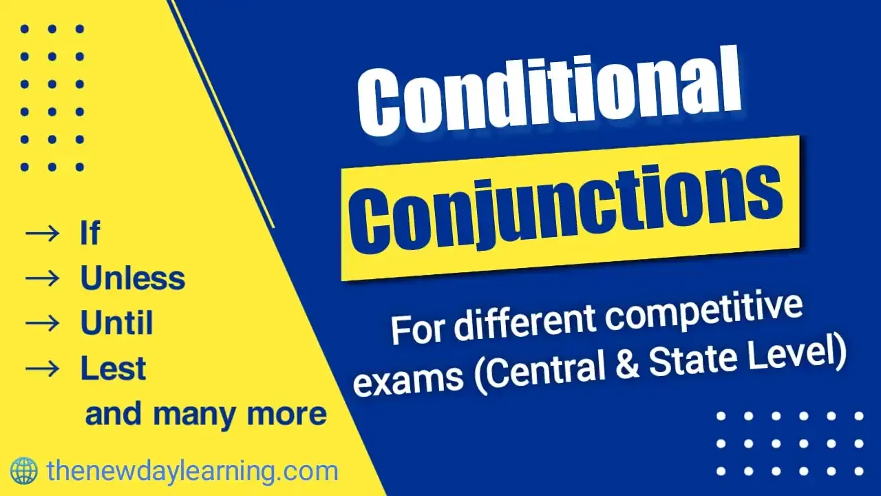 "Conditional Conjunctions" is written on image of blue and yellow background