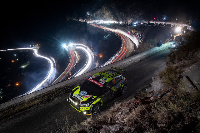 Rally Cars lighting up the road with spot lights