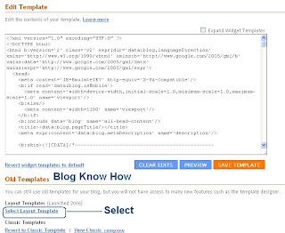 Select old template layout from Blogger edit HTML page