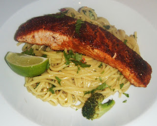 Cajun-style Salmon with Thai-style Noodles