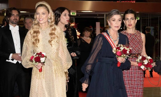 Charlotte Casiraghi wore a dress by Chanel. Tatiana Santo Domingo wore a dress by Saloni. Beatrice Borromeo in Dior. Princess Caroline