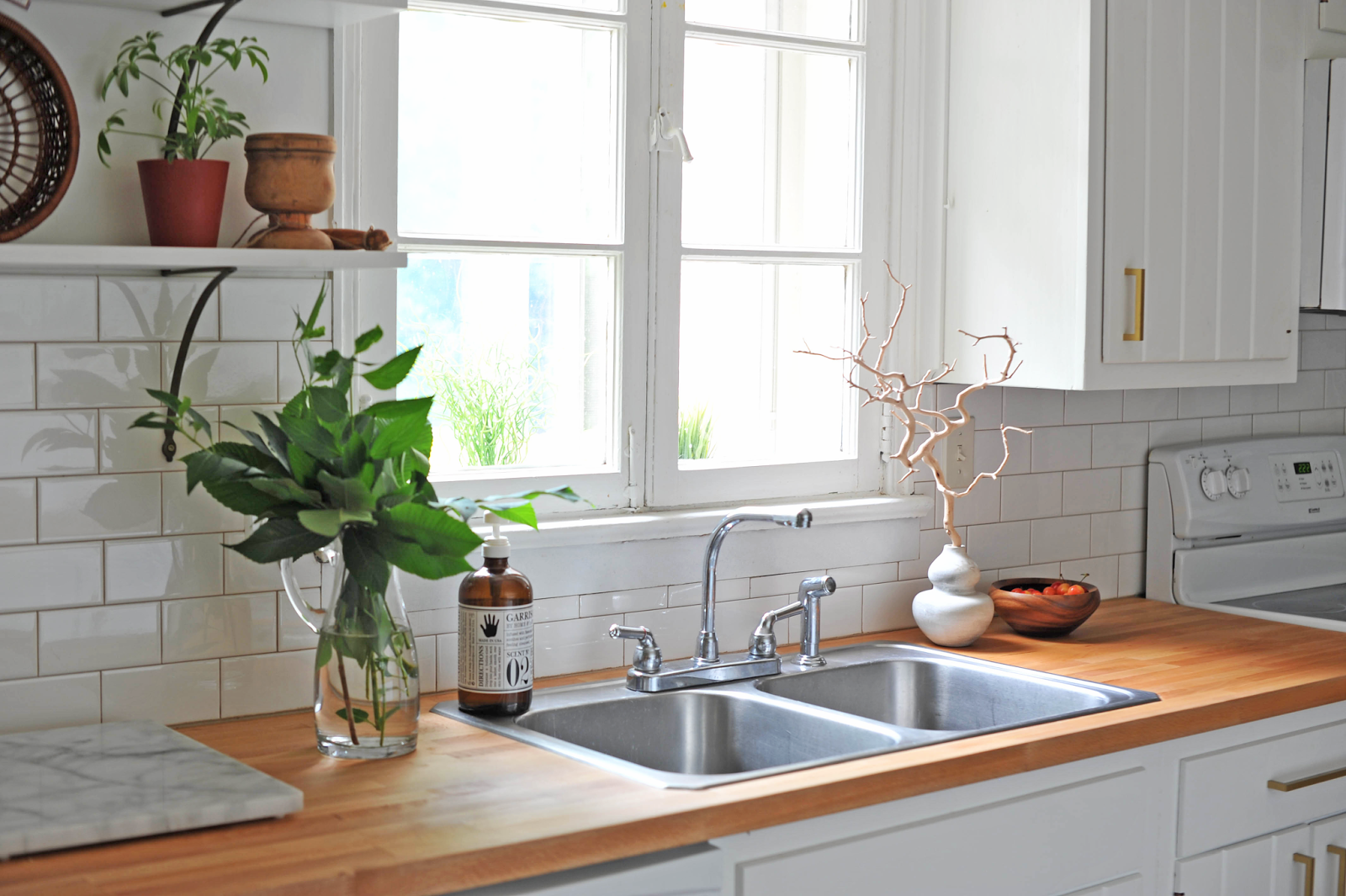 Modern White Eclectic Kitchen DIY Renovation Before and After Anthropologie Bracket