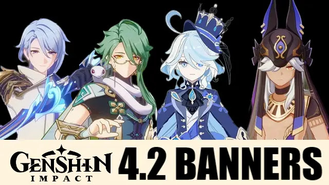 genshin impact 4.2 banners, genshin 4.2 banners, genshin impact 4.2 banners 4 stars, genshin 4.2 banner 4 stars, genshin 4.2 reruns, genshin 4.2 weapon banner, furina banner, ayato rerun, baizhu rerun, cyno rerun