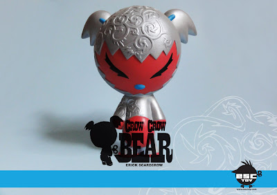 Crow Crow Bear Resin Figure Silver and Red Colorway by Erick Scarecrow