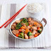 Chicken, orange, and vegetables stir-fry