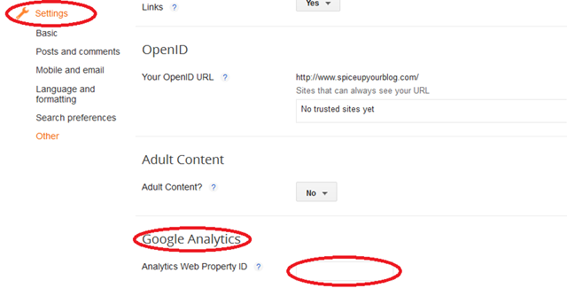 how to add Analytics Web tracking ID to blogger
