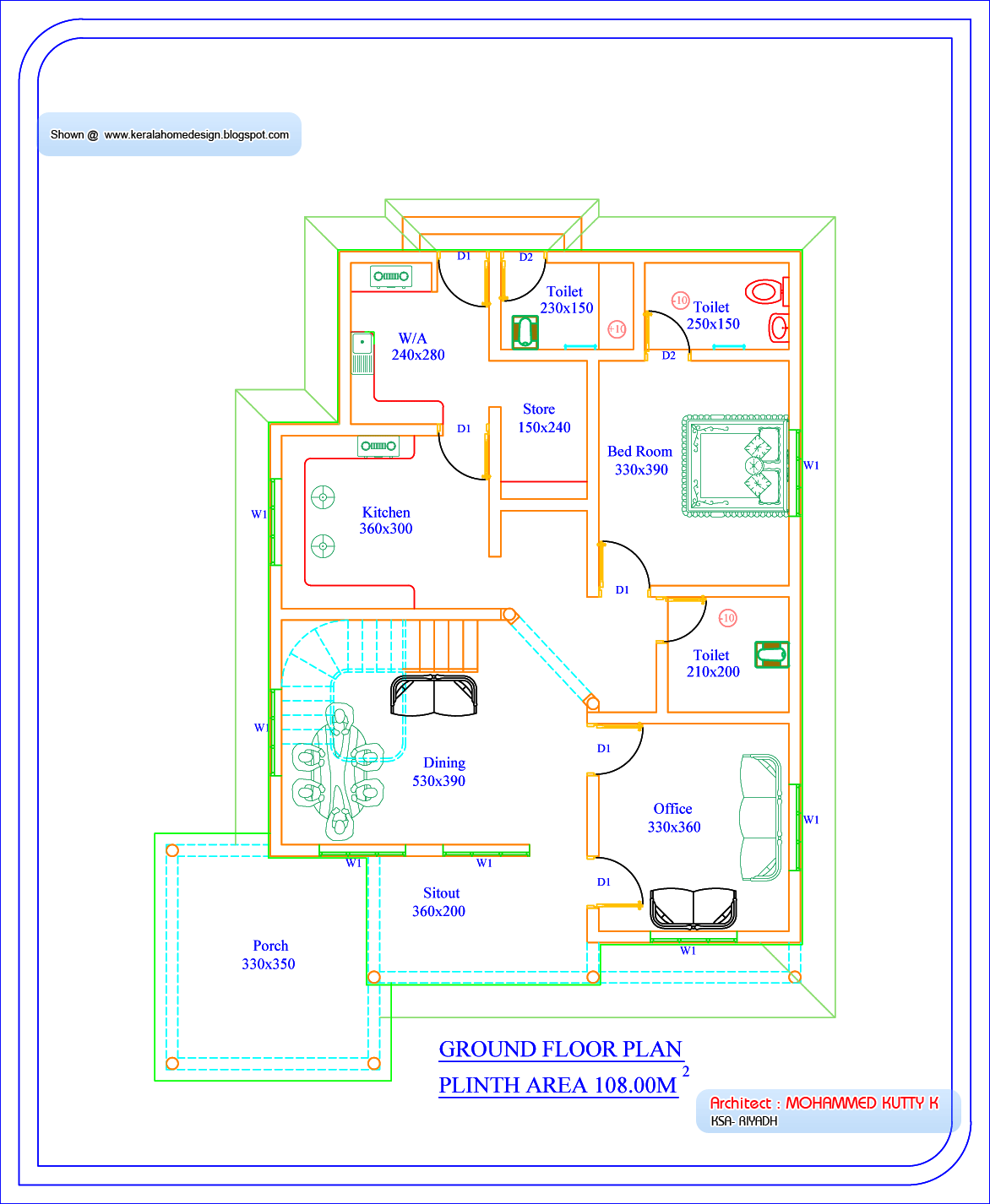 Kerala Home plan and elevation 1969 Sq Ft home appliance