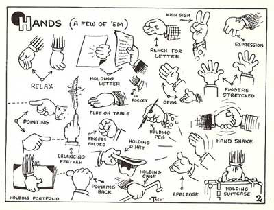 How to draw Cartoon Hands from Tack's Cartoon Tips for the Aspiring Cartoonist
