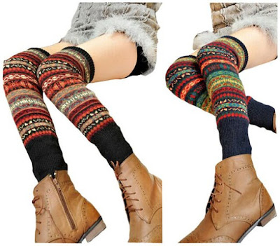 Women Lady Fashion Knee High Leg Socks Winter Stripes Knit Crochet Warmer Legging