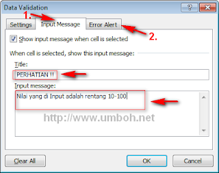 Pengaturan Tab Input Message Data Validation