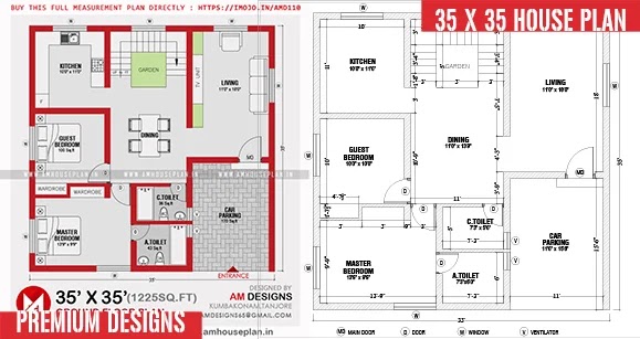 35 x 35 Simple Duplex House plans design ideas 2023