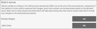 Roman Reigns .vs. John Cena No Mercy 2017 Betting Odds