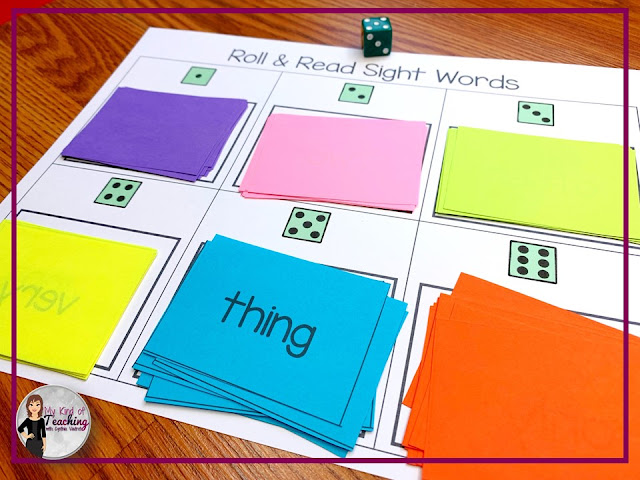 Sight word game with colorful roll and read sight words.