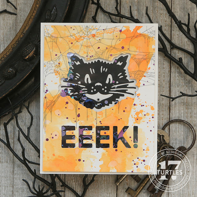 Eeek Halloween Shaker Card by Juliana Michaels featuring Tim Holtz Retro Halloween and Halloween Bold Text Thinlits