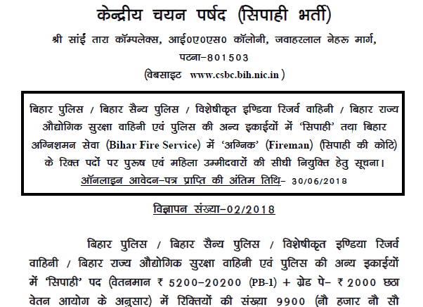 Bihar Police Recruitment 2018