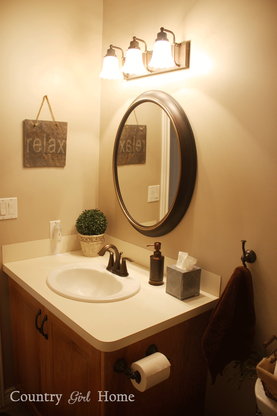 country bathroom mirrors The main goal was to update and brighten up the space.