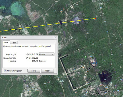 Pidurangala rock, straight line, axis of symmetry of plane antenna reflector from higher to lower points