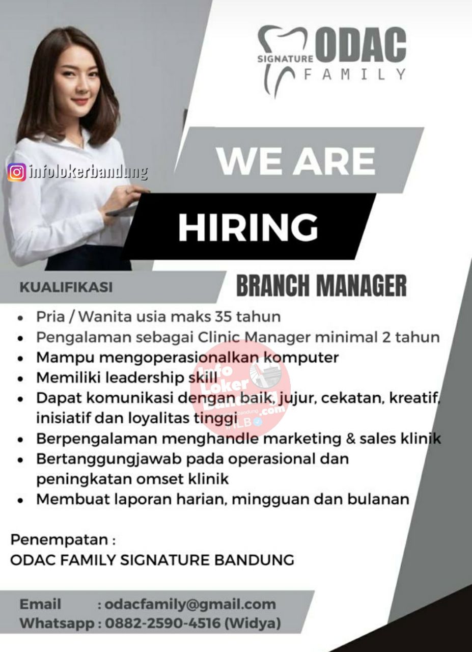Lowongan Kerja Branch Manager Odac Family Siganture Bandung Agustus 2023