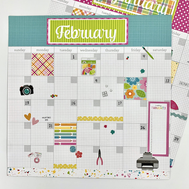 12x12 Cute and Crafty Calendar Scrapbook Page Layout