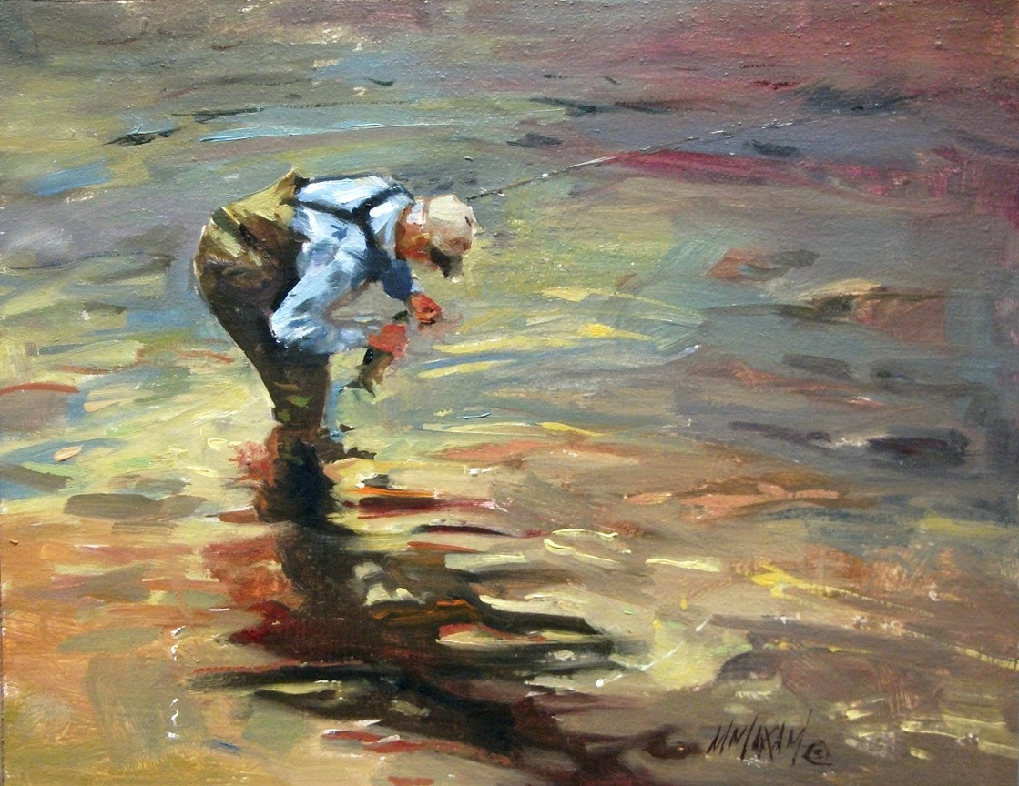 Mary Maxam - paintings: Good Luck! - fly fishing catch