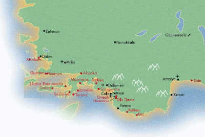 Map of Turkey`s coastal resorts