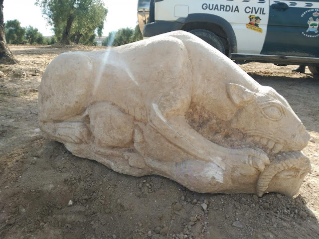 Spanish farmer finds 3,000 years old lion sculpture while ploughing his olive grove