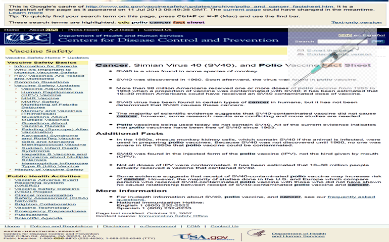 O CDC admite que 98 milhões de pessoas receberam o vírus do câncer através da vacina contra poliomielite