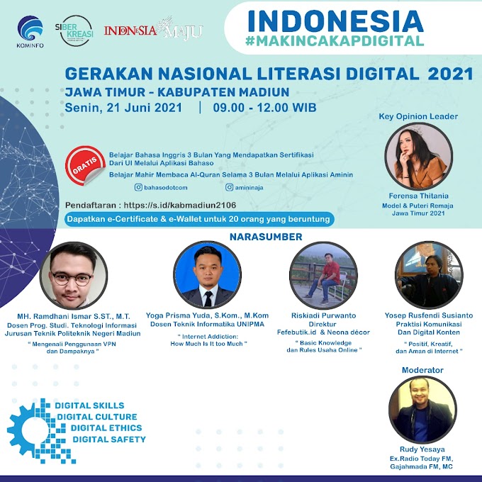 Pengurus Relawan TIK Ngawi Jadi Narasumber Indonesia Makin Cakap Digital 2021 Bersama Jejaring Siberkreasi GNLD dan Kemenkominfo RI