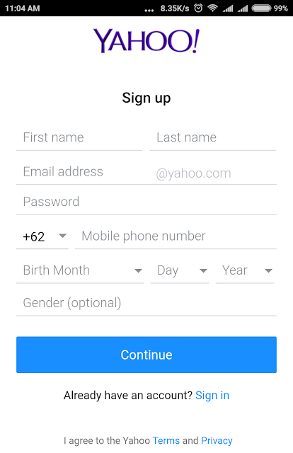 Yahoo Mail Daftar Baru Lewat HP