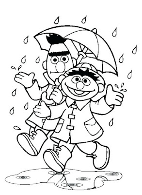 Bert and Ernie Rain Coloring Pages