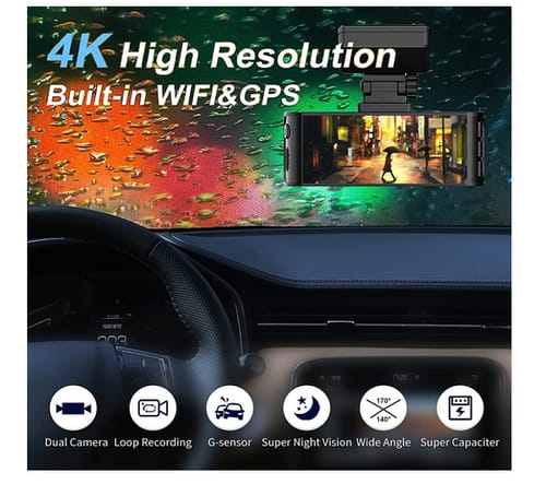 REDTIGER Dual Dash Cam Built-in WiFi GPS for Cars
