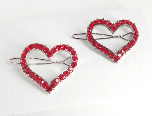 Red Heart Hair Pin Set Of 2