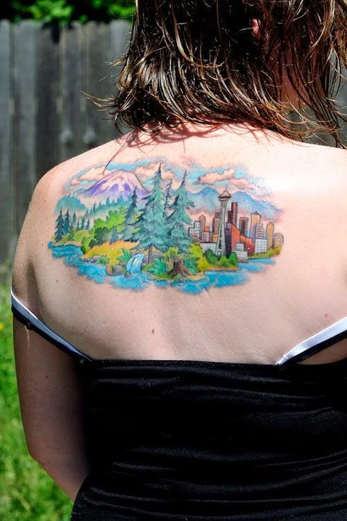 3D Nature Mountain Scene Tattoo