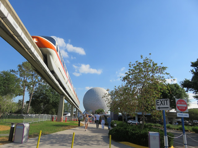 Monorail Orange Passing Spaceship Earth Epcot Disney World