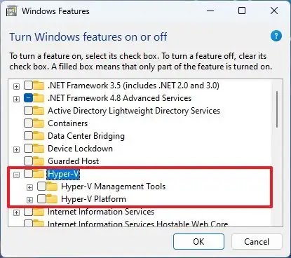 windows 11 disable hyperv feature