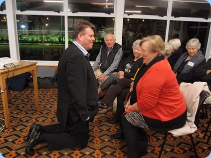 Our guest artist, Chris Larking, larikin before the performance with Barbara McNab! Photo courtesy of Dennis Lyons.