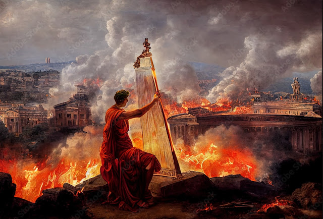 Император Нерон играет музыку, пока Рим горит