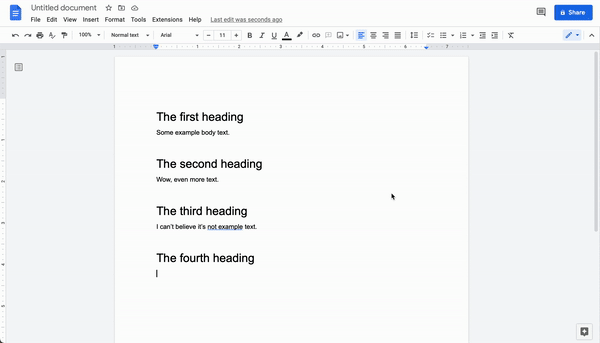 يوضح Gif كيفية استخدام ميزة تحديث النمط المضمنة في محرر مستندات Google.