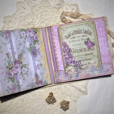 Sara Emily Barker https://sarascloset1.blogspot.com/2019/05/mini-album-tour-featuring-stamperia.html Stamperia Lilac Flowers Tim Holtz Entomology Lace Baseboard Frames Mini Album Tour 29